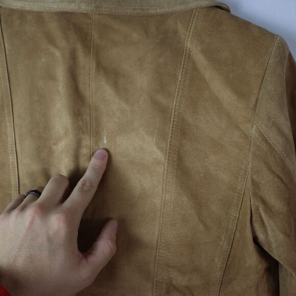 PRESTON& YORK Vtg‎ Women 100% Suede Jacket Blazer XS Lined Button Down Tan Beige - Picture 8 of 12